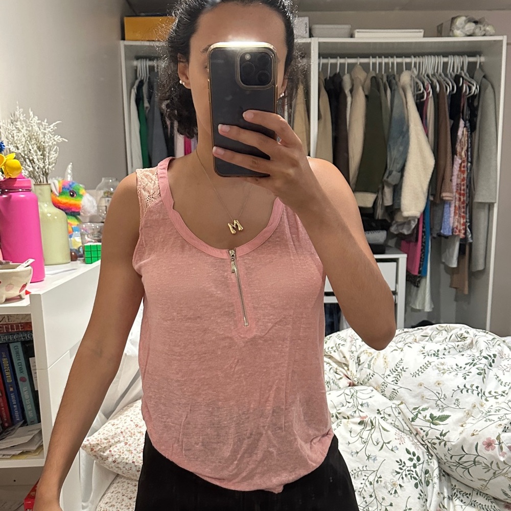 NAF NAF Pink Sleeveless Top with Lace and Zipper